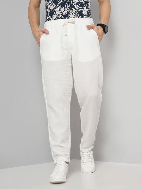 celio* white slim fit cotton drawstring trousers