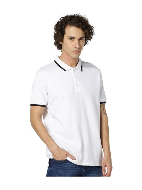 celio* white solid short sleeves regular fit polo t-shirt