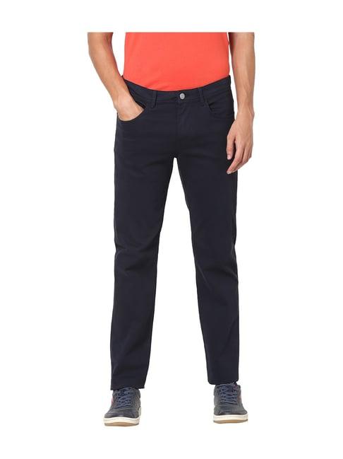 celio*navy solid slim fit trousers