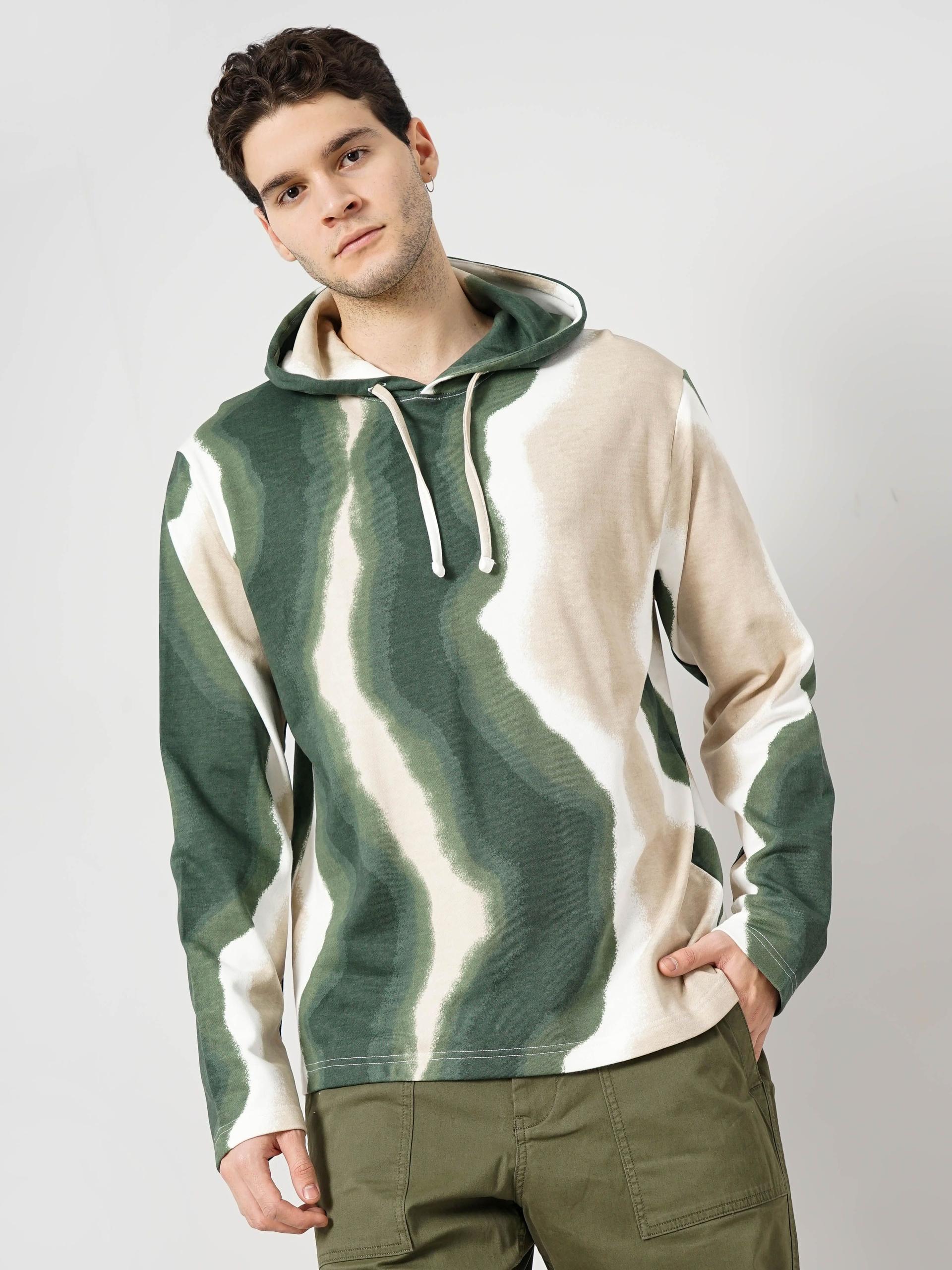 celio abstract printed hooded loose fit cotton sweatshirt