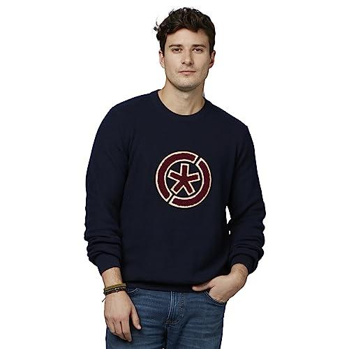 celio basic solid navy blue long sleeves round neck sweater