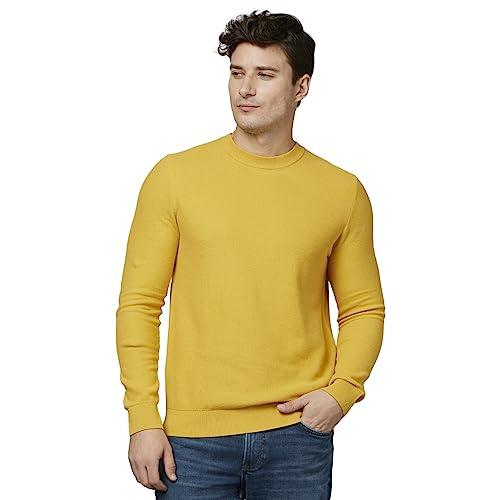 celio basic solid yellow long sleeves round neck sweater