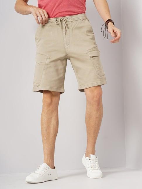 celio beige loose fit cargo shorts