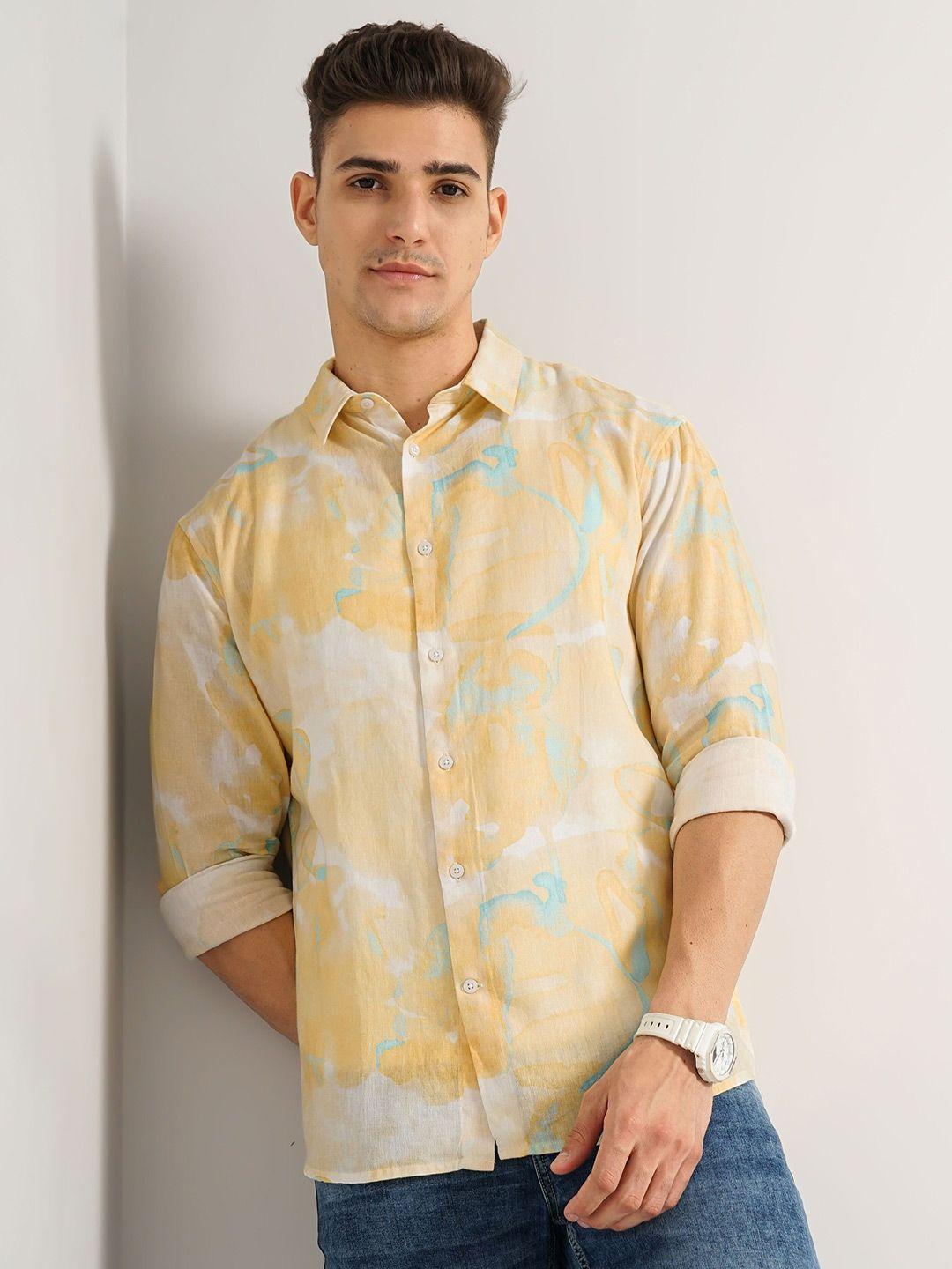 celio classic abstract printed linen casual shirt