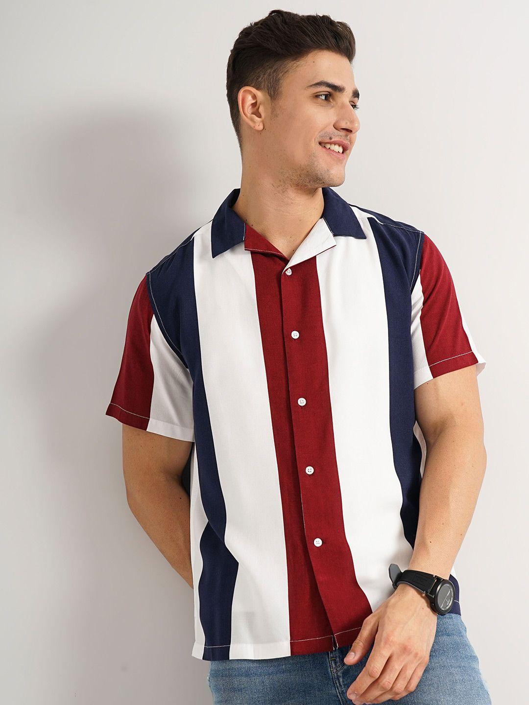 celio classic colourblocked spread collar short sleeves casual shirt