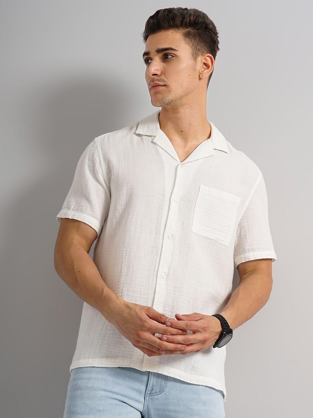 celio classic cuban collar cotton casual shirt