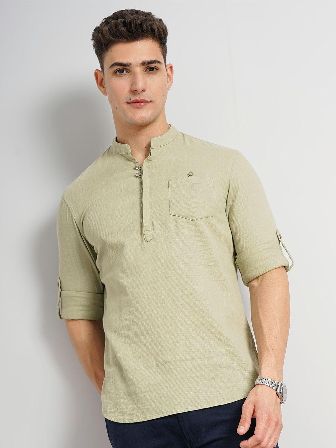 celio classic fit mandarin collar cotton casual shirt