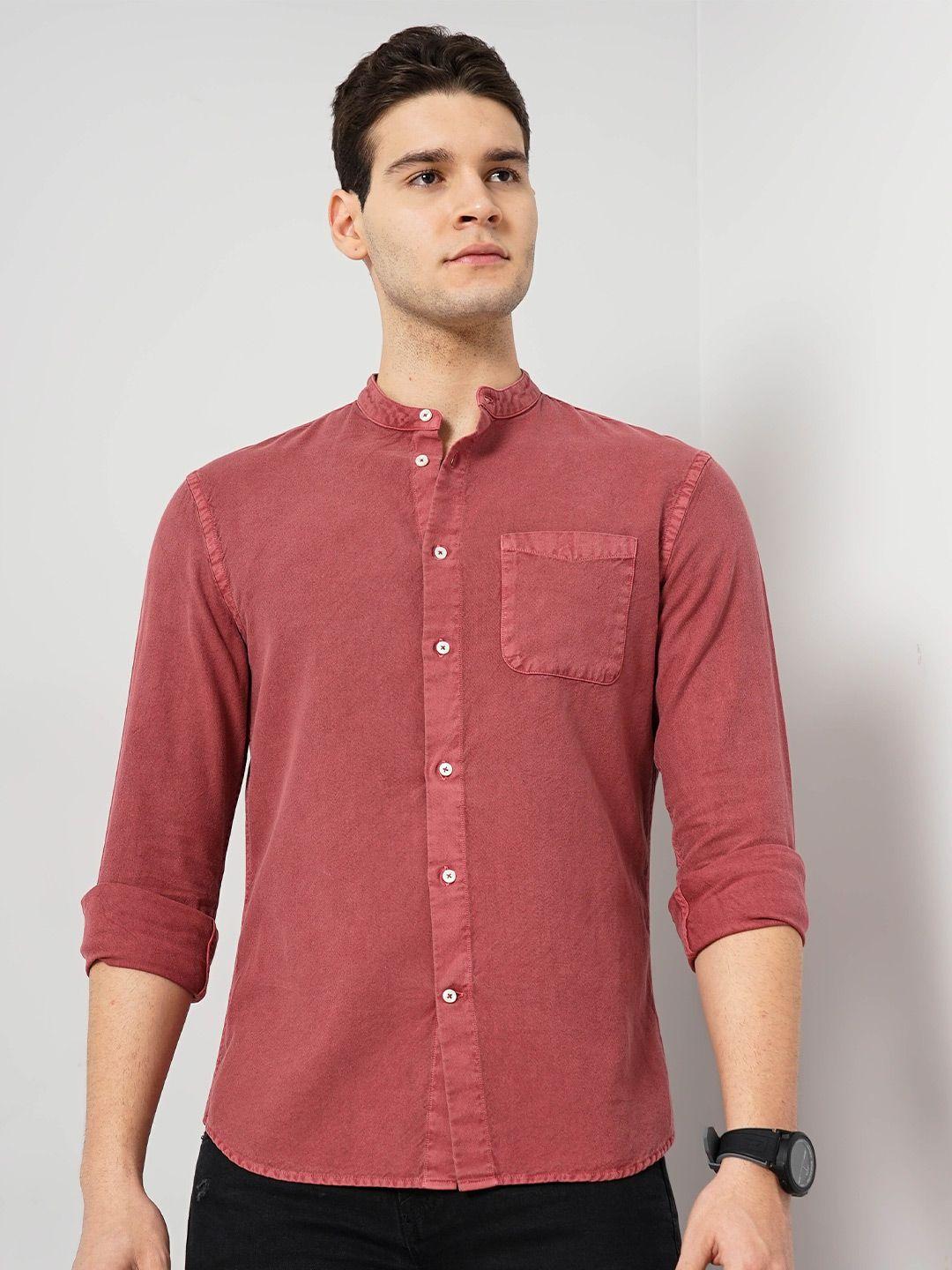 celio classic self design band collar cotton casual shirt