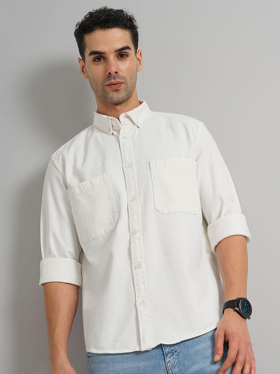 celio classic slim fit button-down collar cotton denim casual shirt