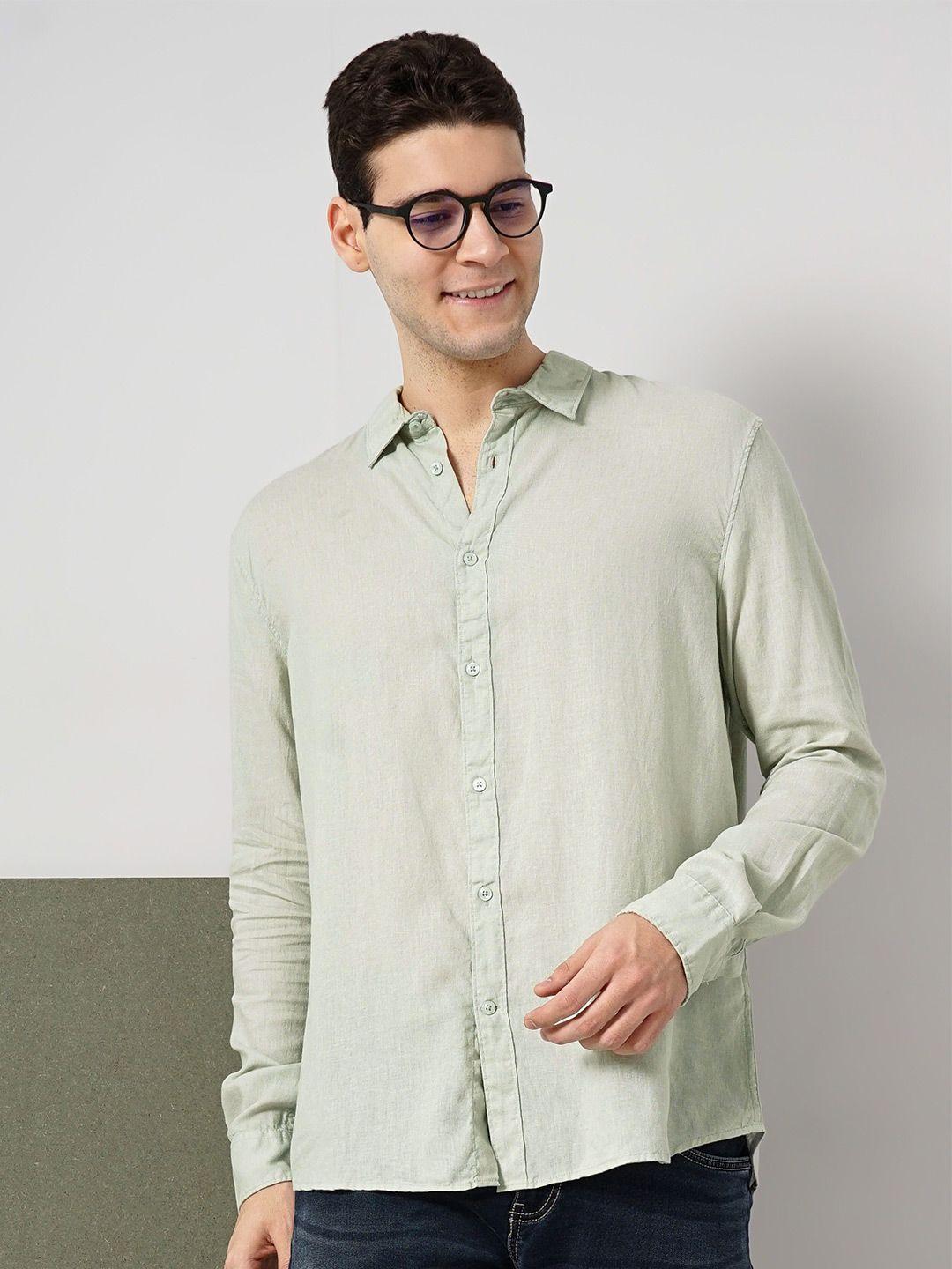 celio classic solid spread collar linen casual shirt