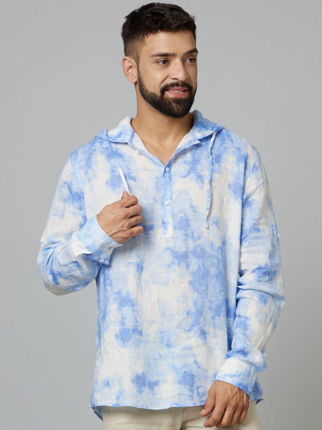 celio classic tie & dye dyed hooded half placket casual linen shirt