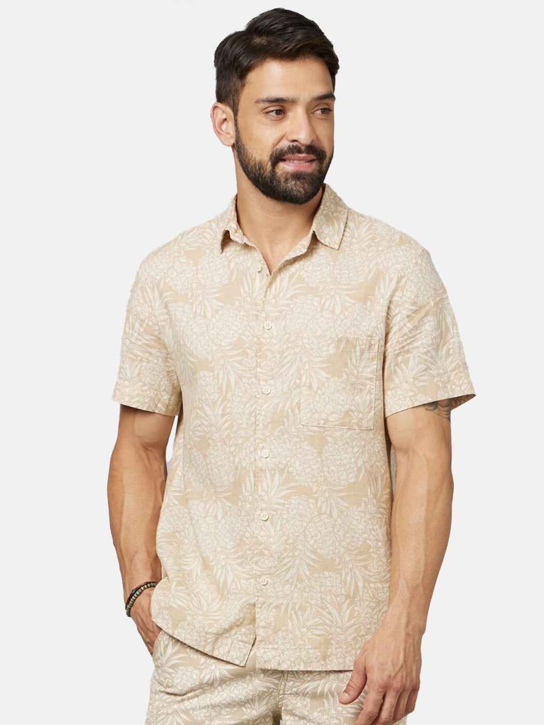 celio classic tropical printed spread collar casual cotton shirt