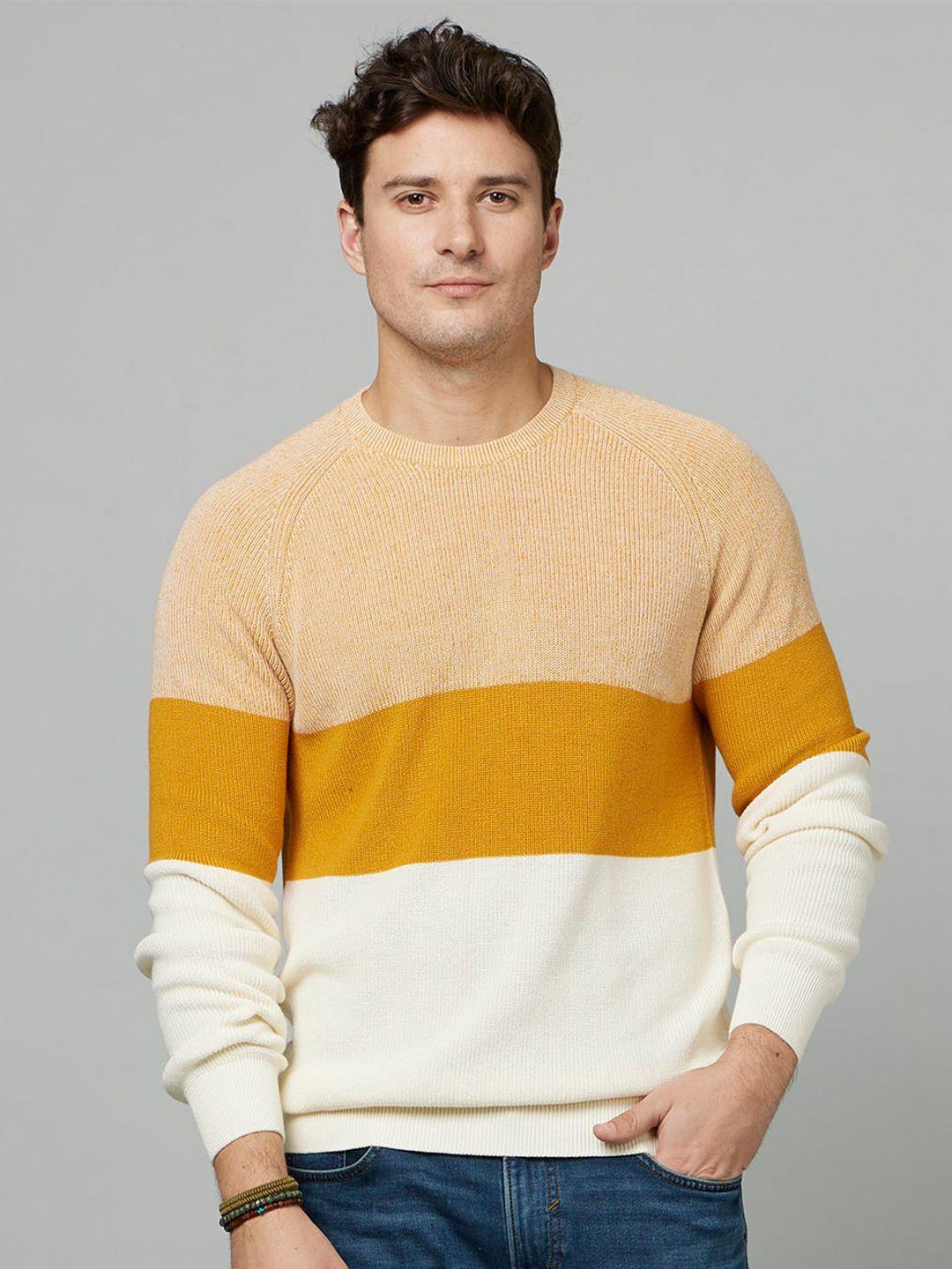 celio colourblocked full sleeve knitted pullover sweater