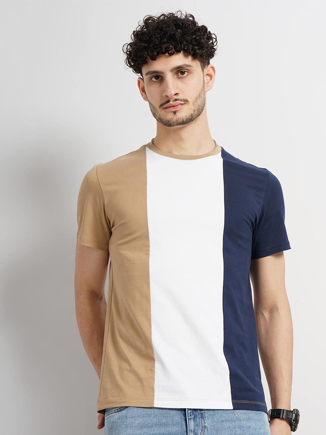 celio colourblocked round neck short sleeves cotton casual t-shirt