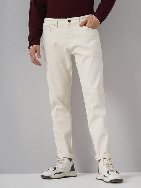 celio ecru cotton slim fit jeans