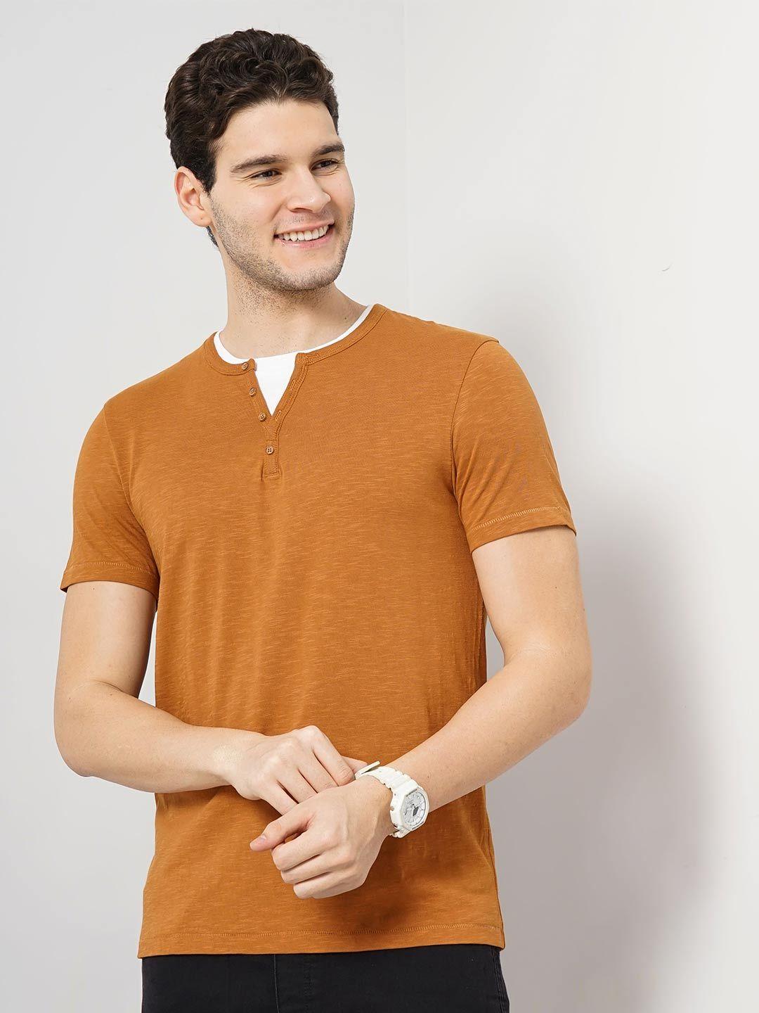 celio henley neck short sleeves cotton casual t-shirt