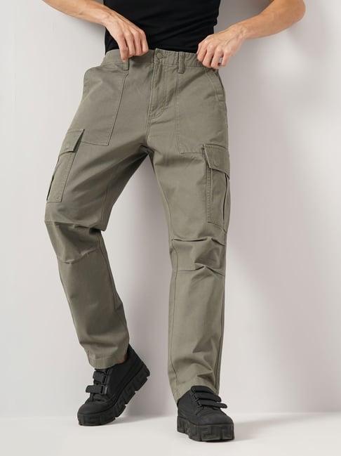 celio khaki cotton straight fit cargos