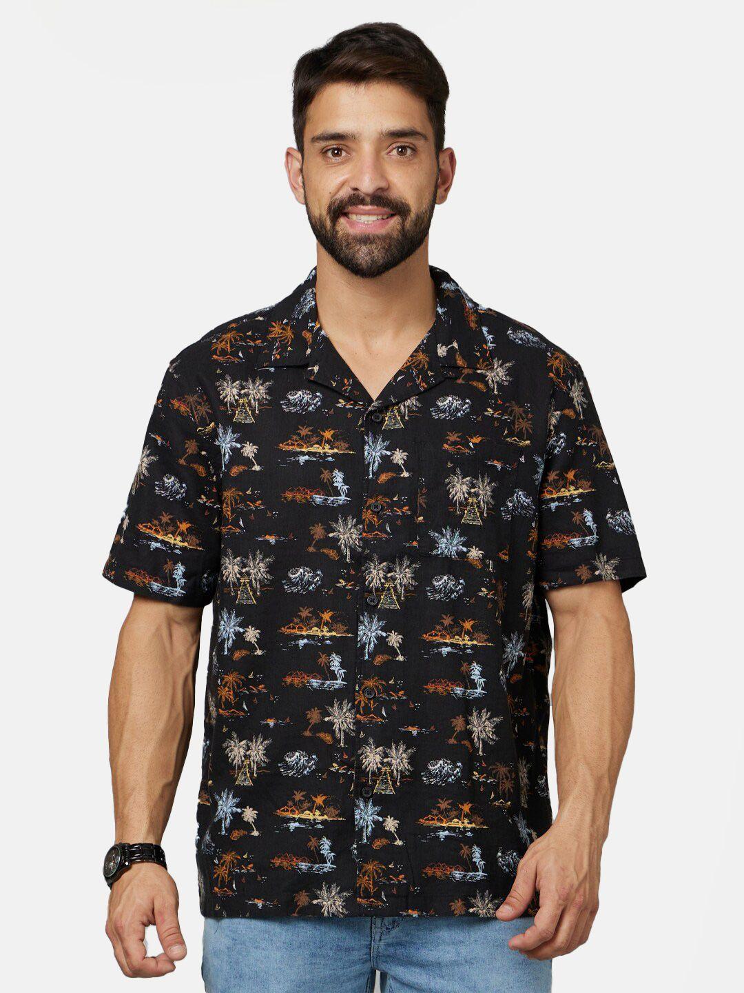 celio men black classic floral opaque printed casual shirt