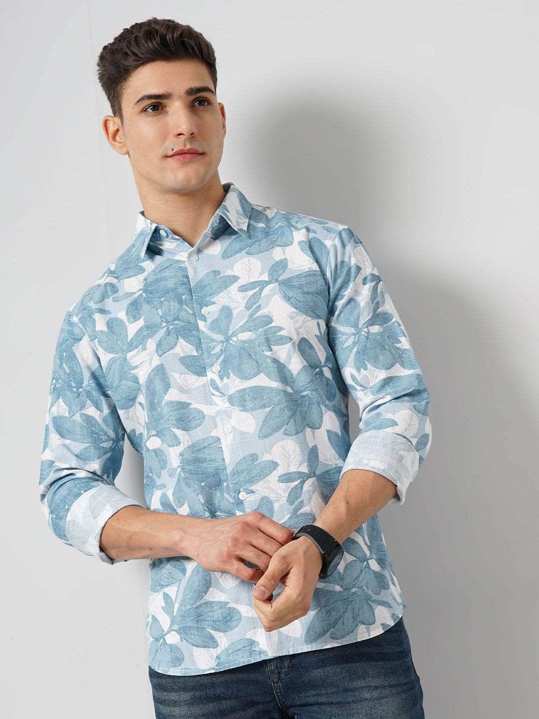 celio men blue classic floral opaque printed casual shirt