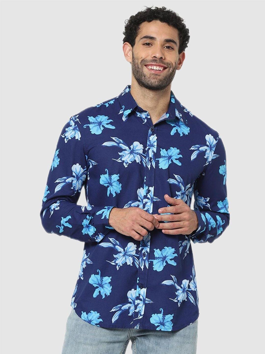 celio men blue classic slim fit floral printed casual shirt