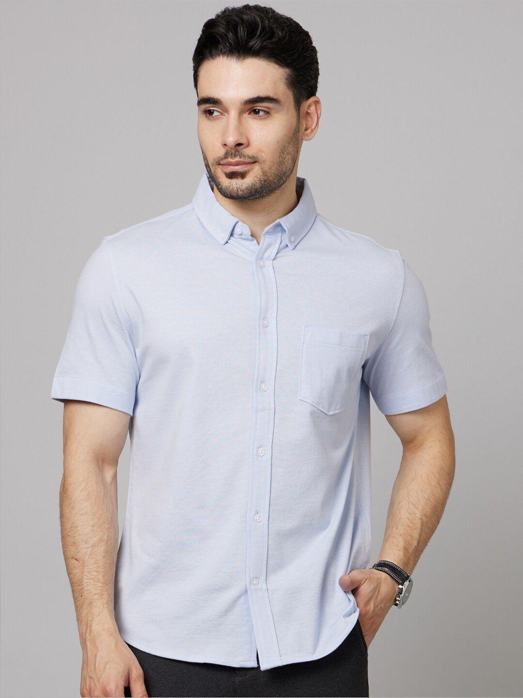 celio men blue straight slim fit opaque casual shirt