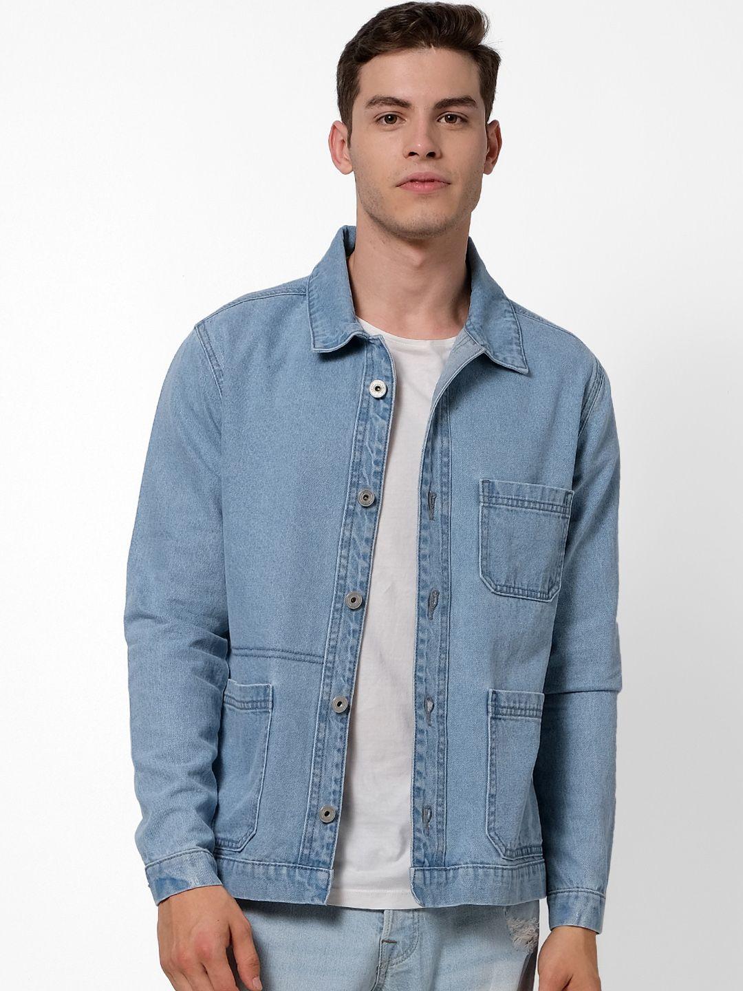 celio men blue washed denim jacket