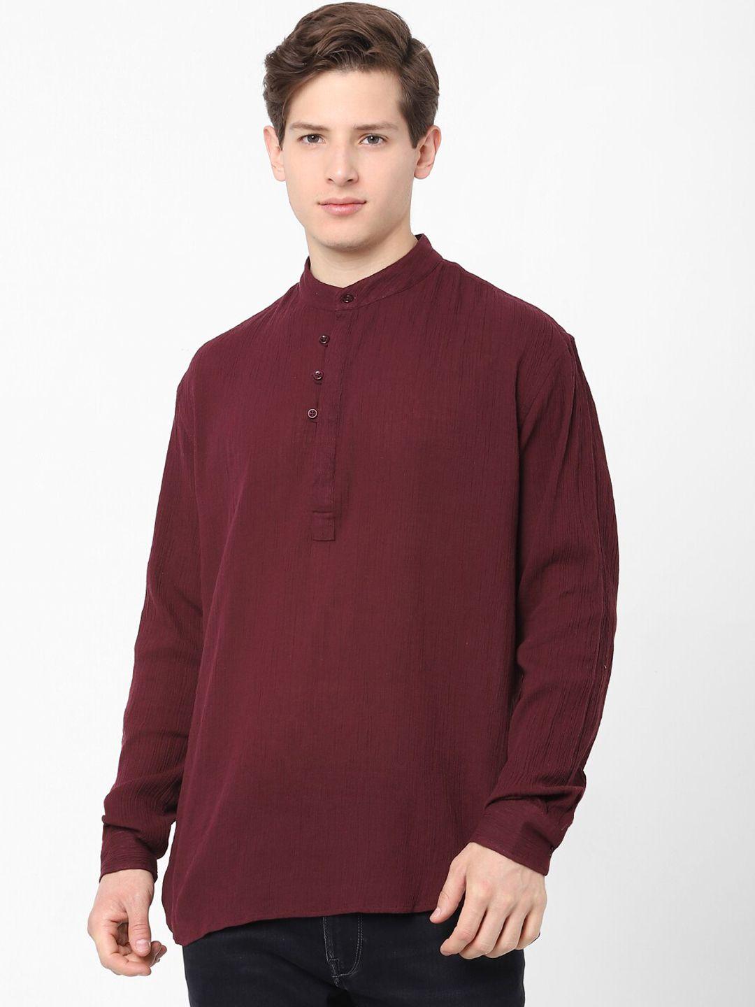 celio men burgundy cotton casual shirt