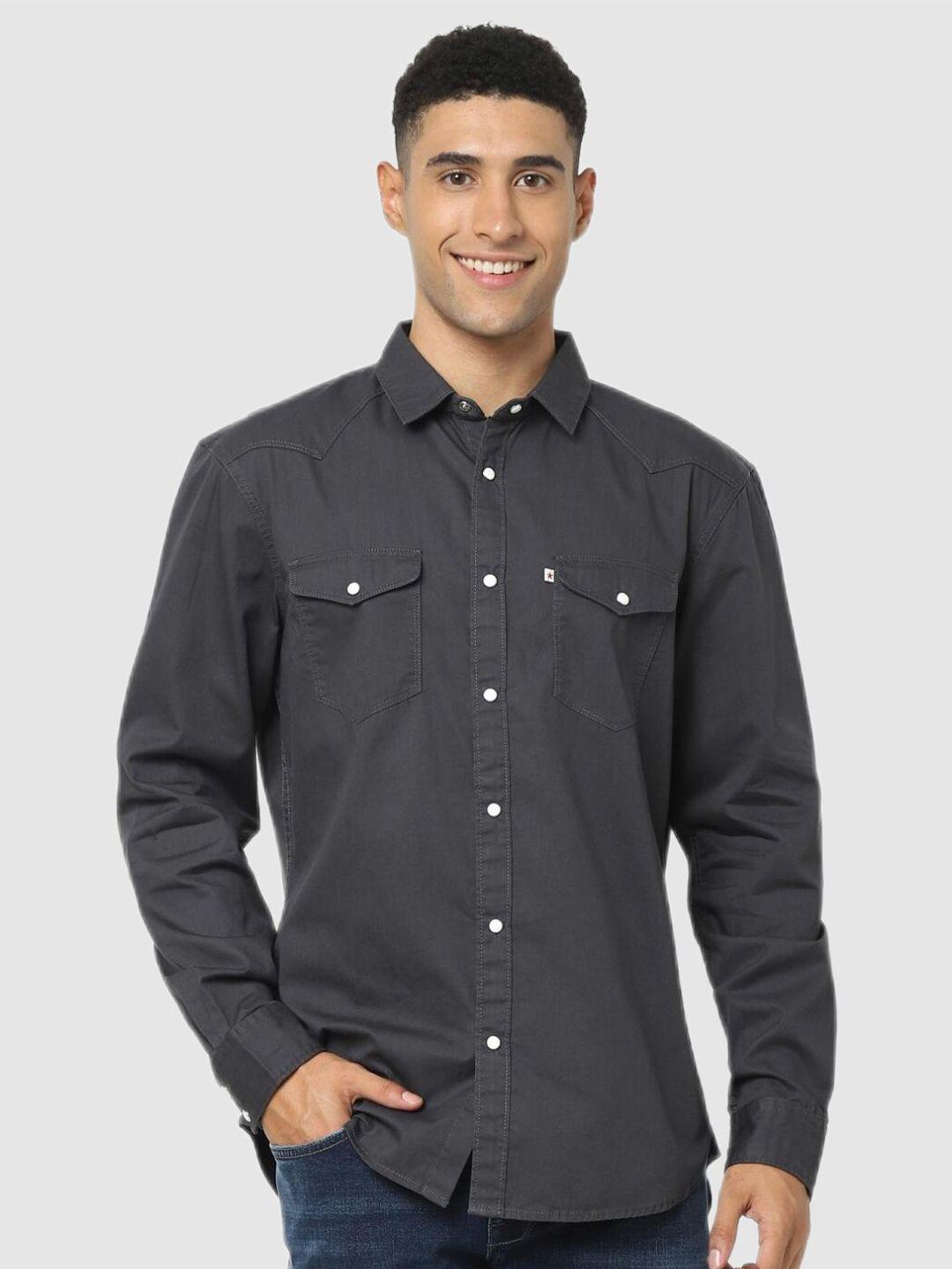 celio men charcoal classic casual shirt