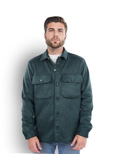 celio men green solid regular fit polyester suede jacket (8905550144308, dark green, s)