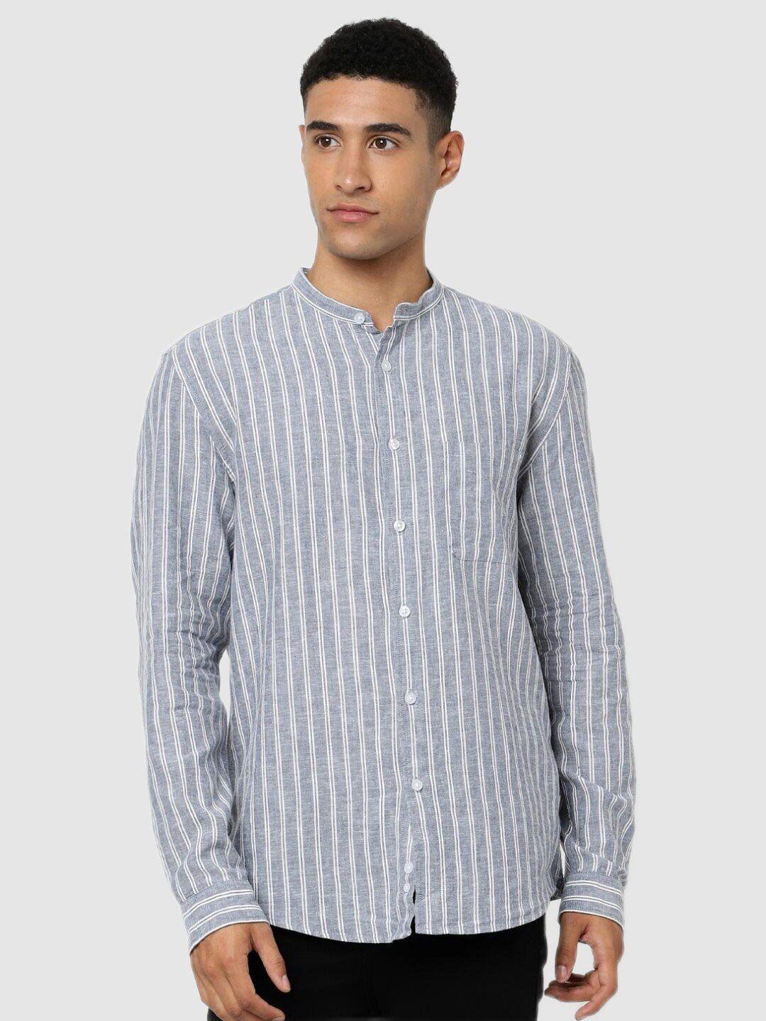 celio men grey classic striped cotton  casual shirt