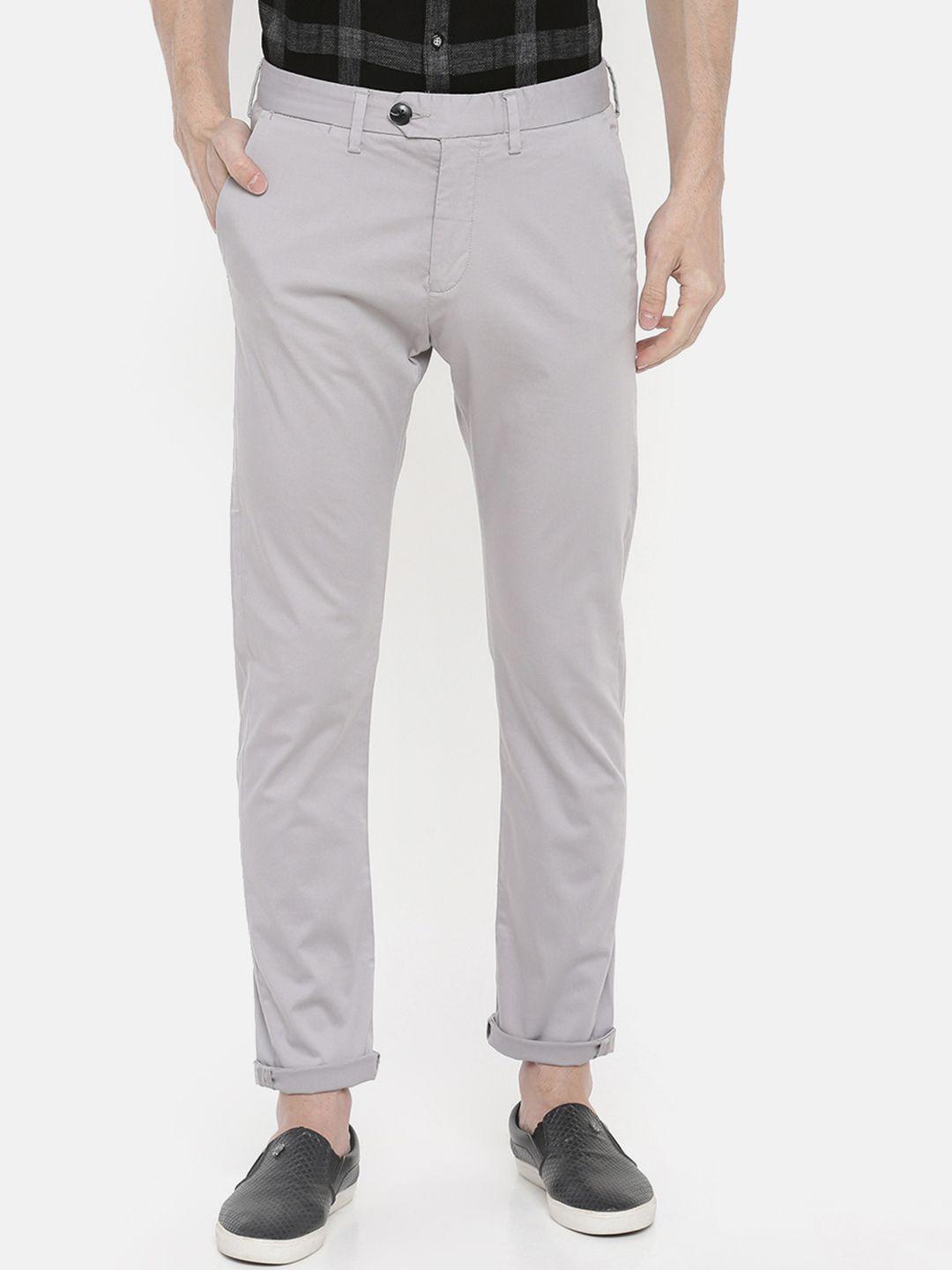 celio men grey slim fit solid regular trousers