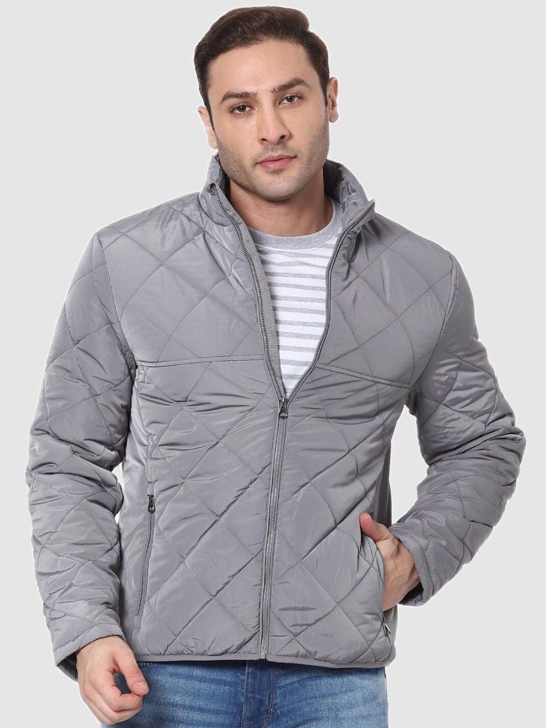 celio men grey solid long sleeve quilted jacket