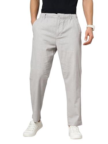 celio men grey solid regular fit linen trousers (3596656069968, grey, 34)