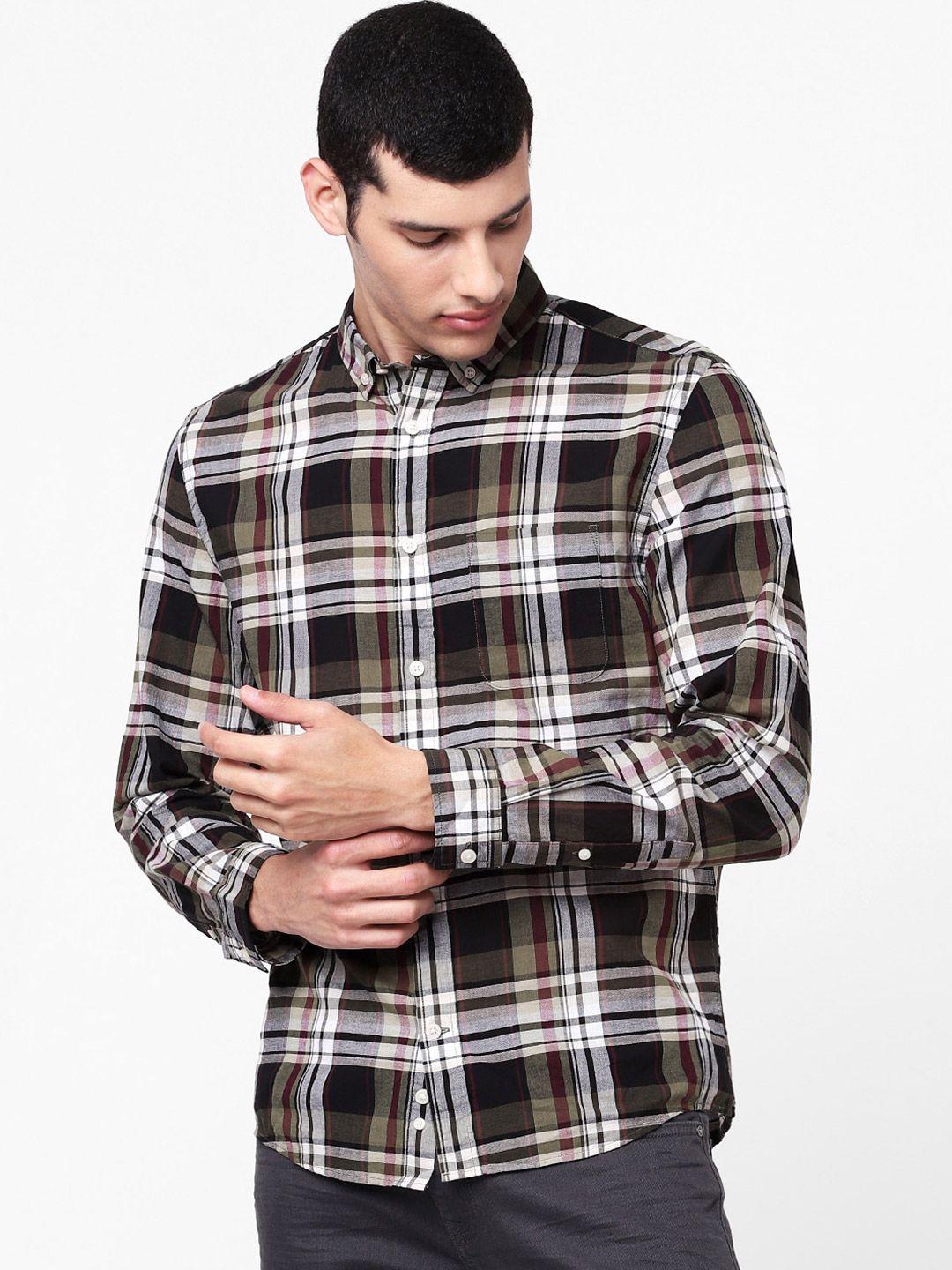 celio men khaki checked casual shirt