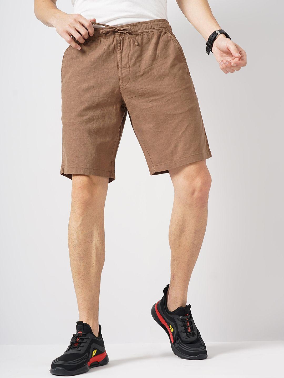 celio men loose fit mid-rise linen cotton shorts