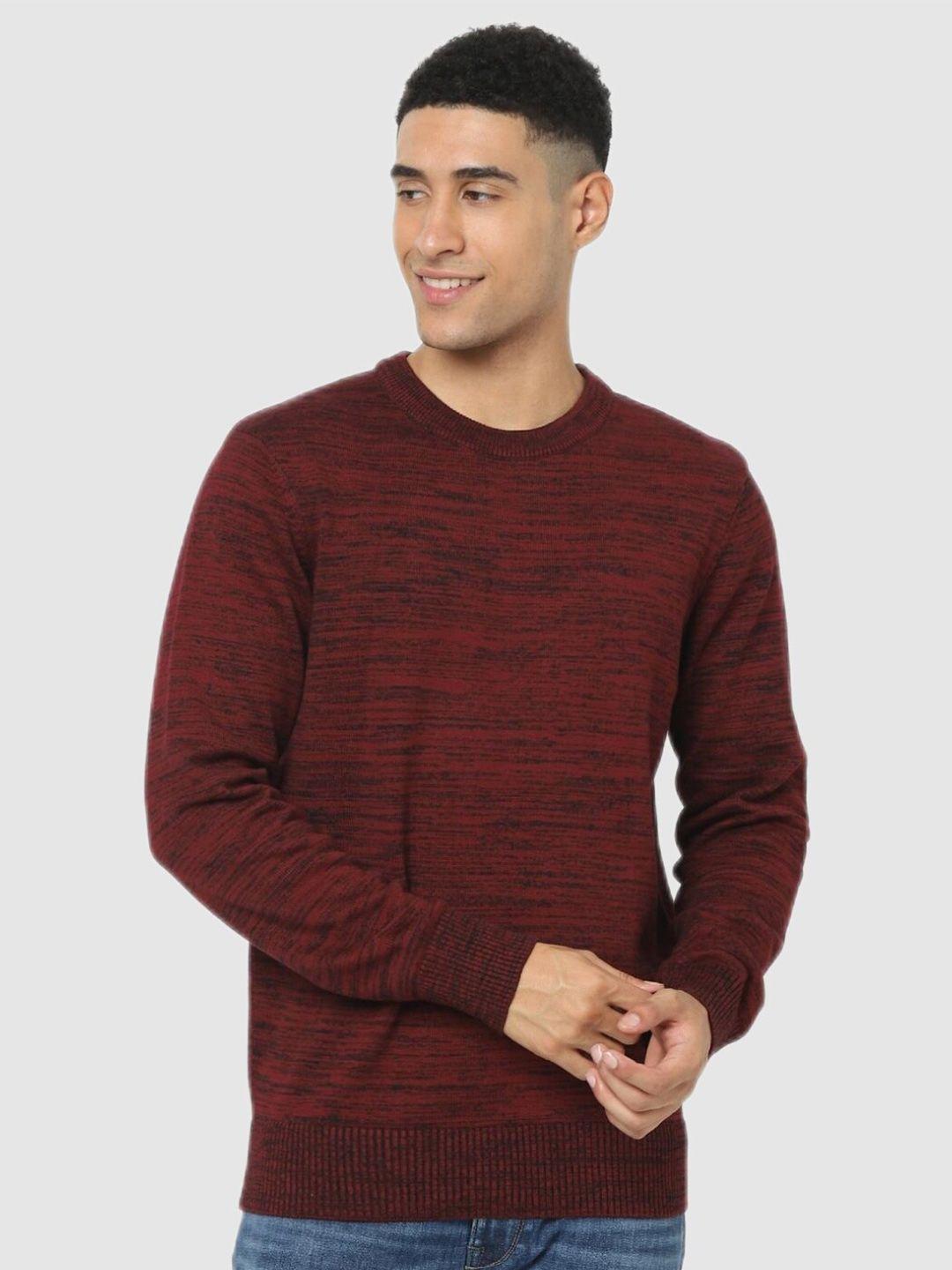 celio men maroon printed regular fit sweater