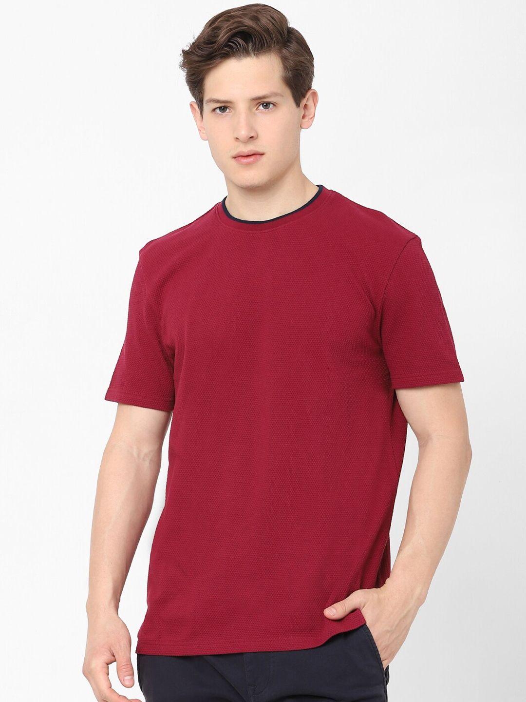 celio men maroon regular fit cotton t-shirt