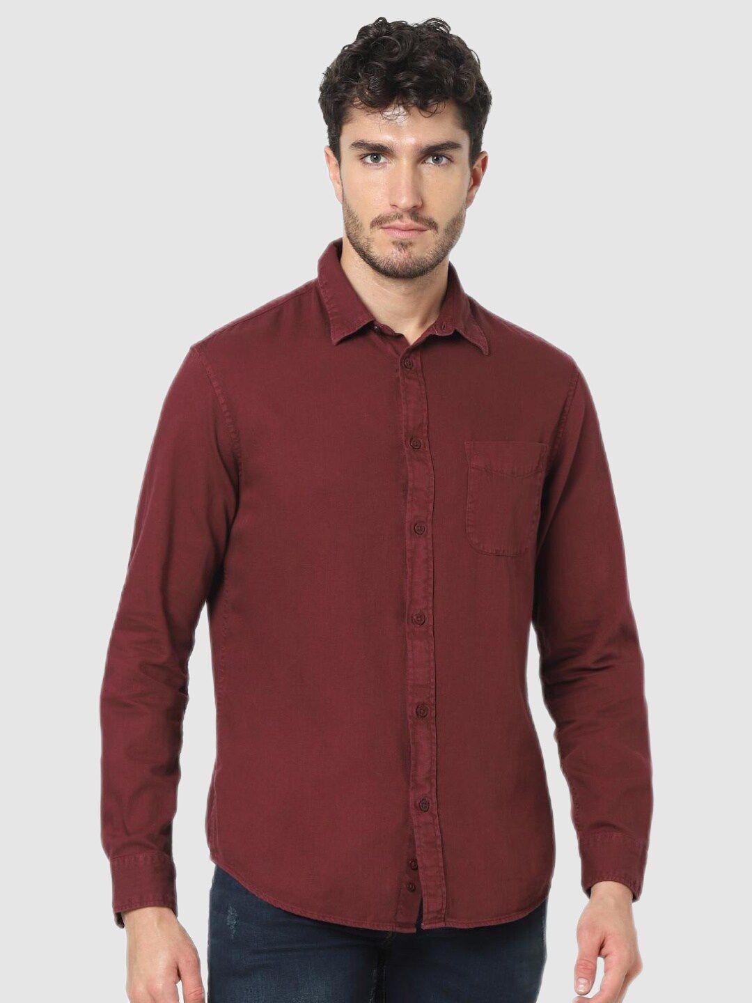 celio men maroon solid long sleeves classic casual shirt