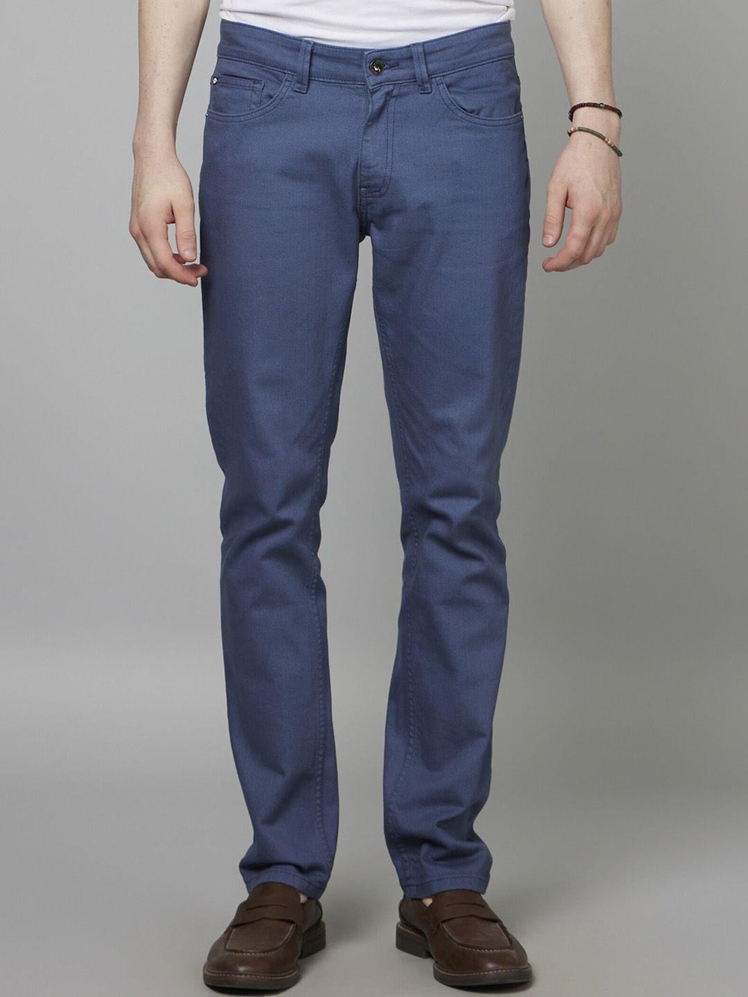 celio men mid-rise classic slim fit plain cotton formal trousers