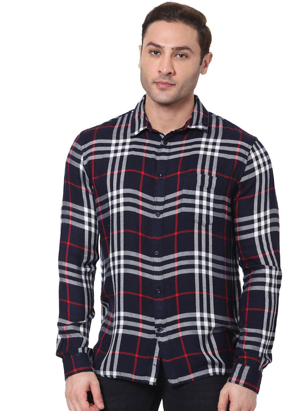 celio men navy blue checked shirt