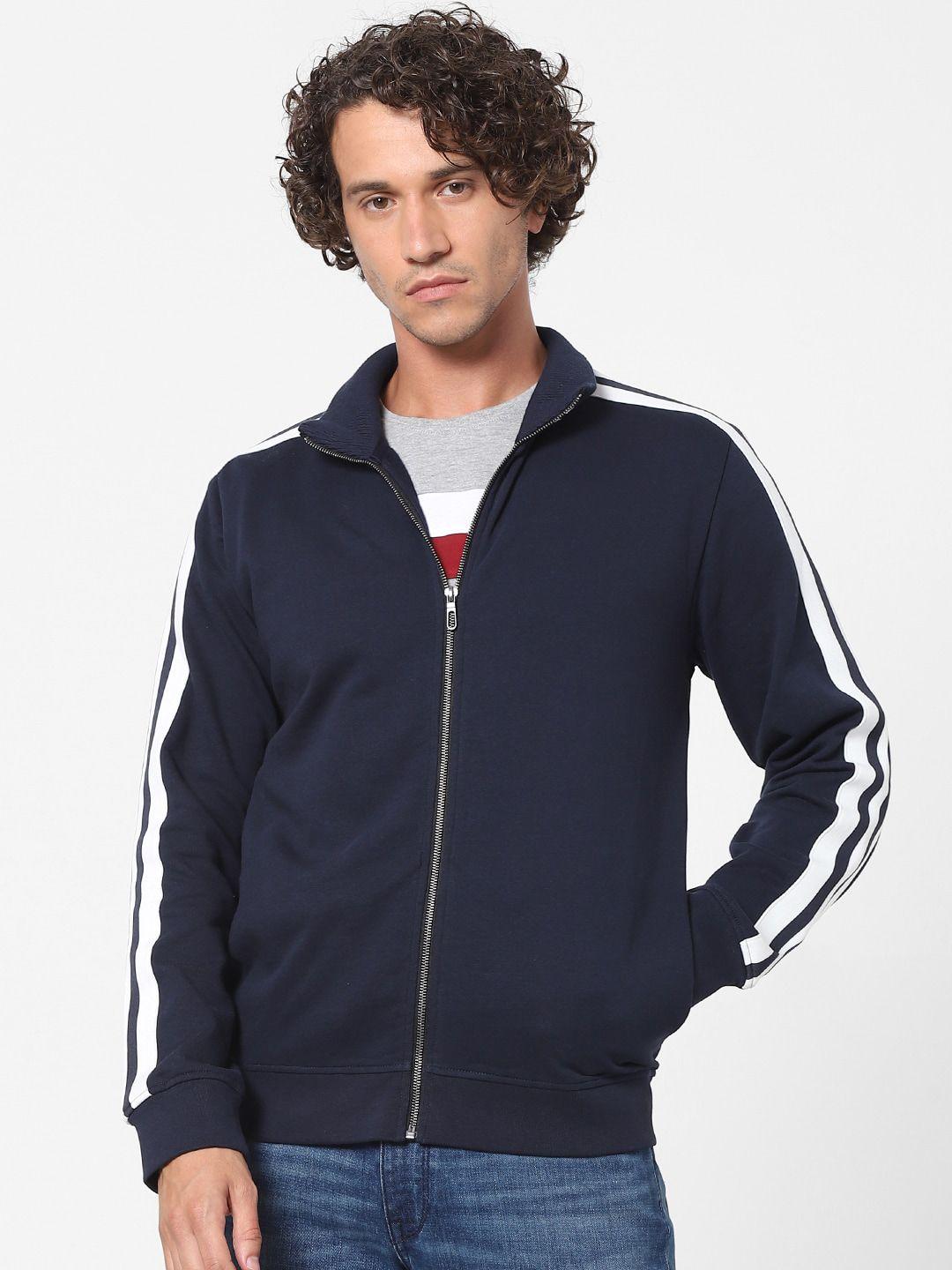 celio men navy blue cotton front-open sweatshirt