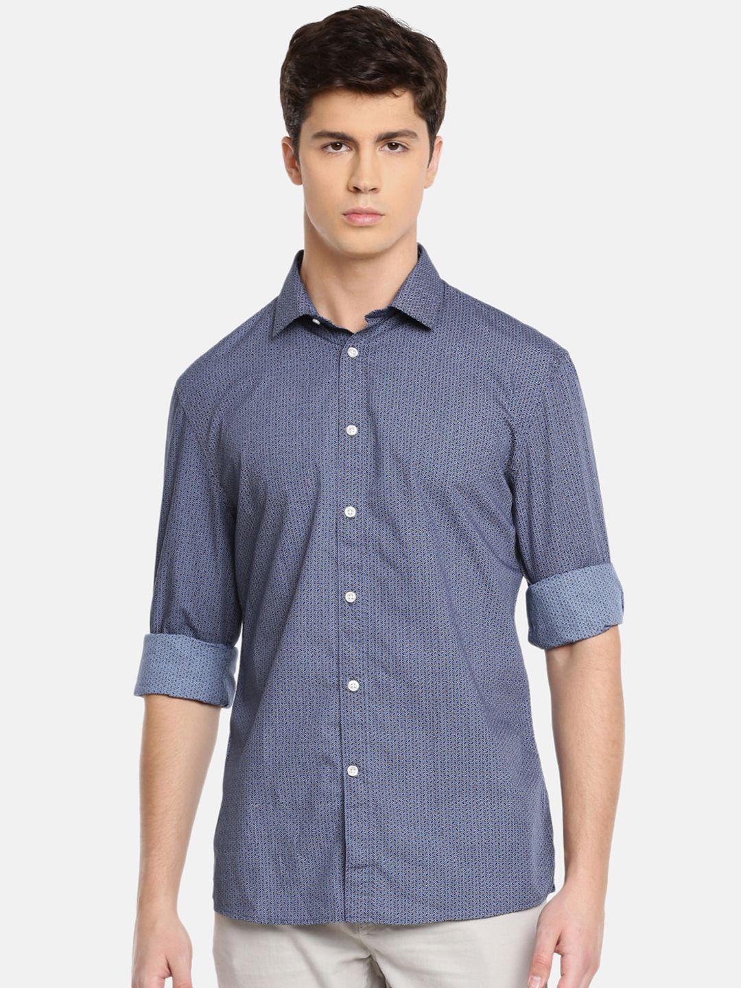 celio men navy blue slim fit printed casual shirt