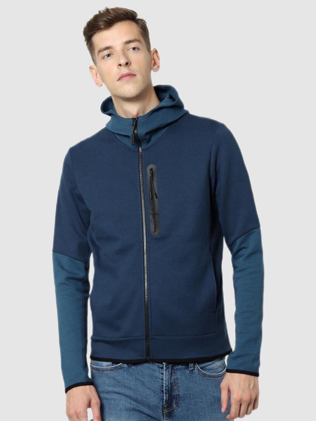 celio men navy blue solid hooded sweatshirt