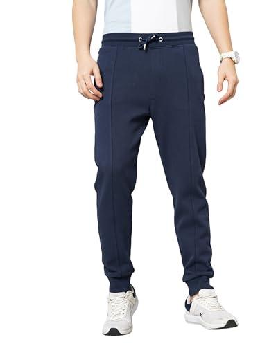 celio men navy blue solid loose fit cotton pique knitted jogger casual trousers (3596656041872, blue, 32)