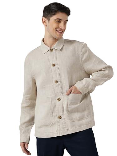 celio men off white solid regular linen casual jackets (3596656086859, off-white, 2xl)