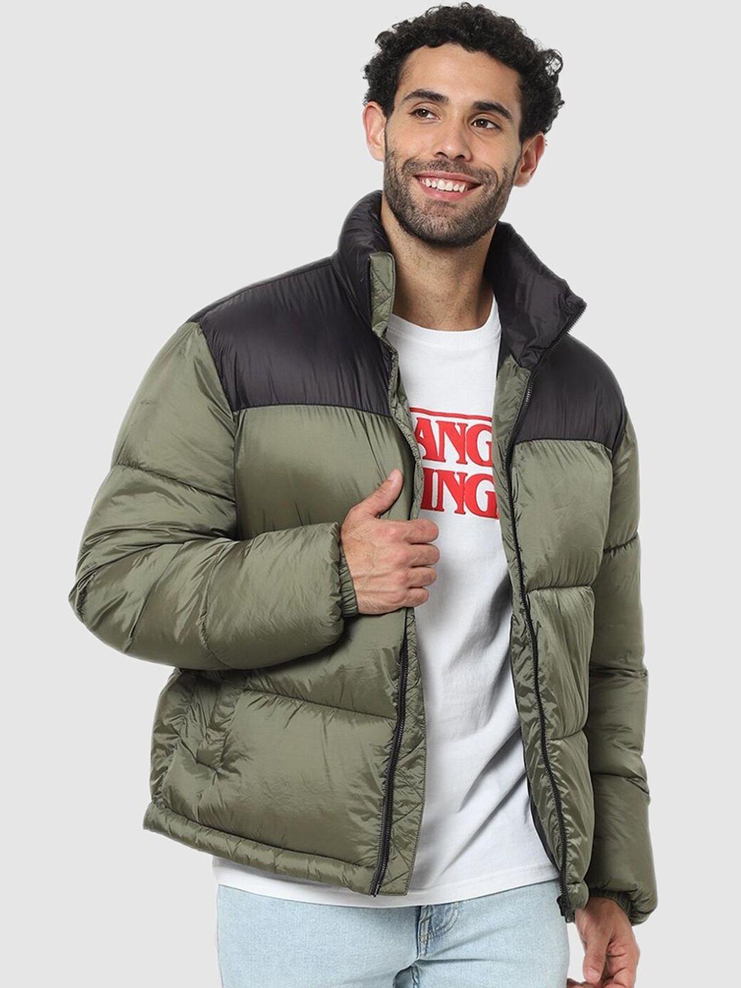 celio men olive green puffer jacket