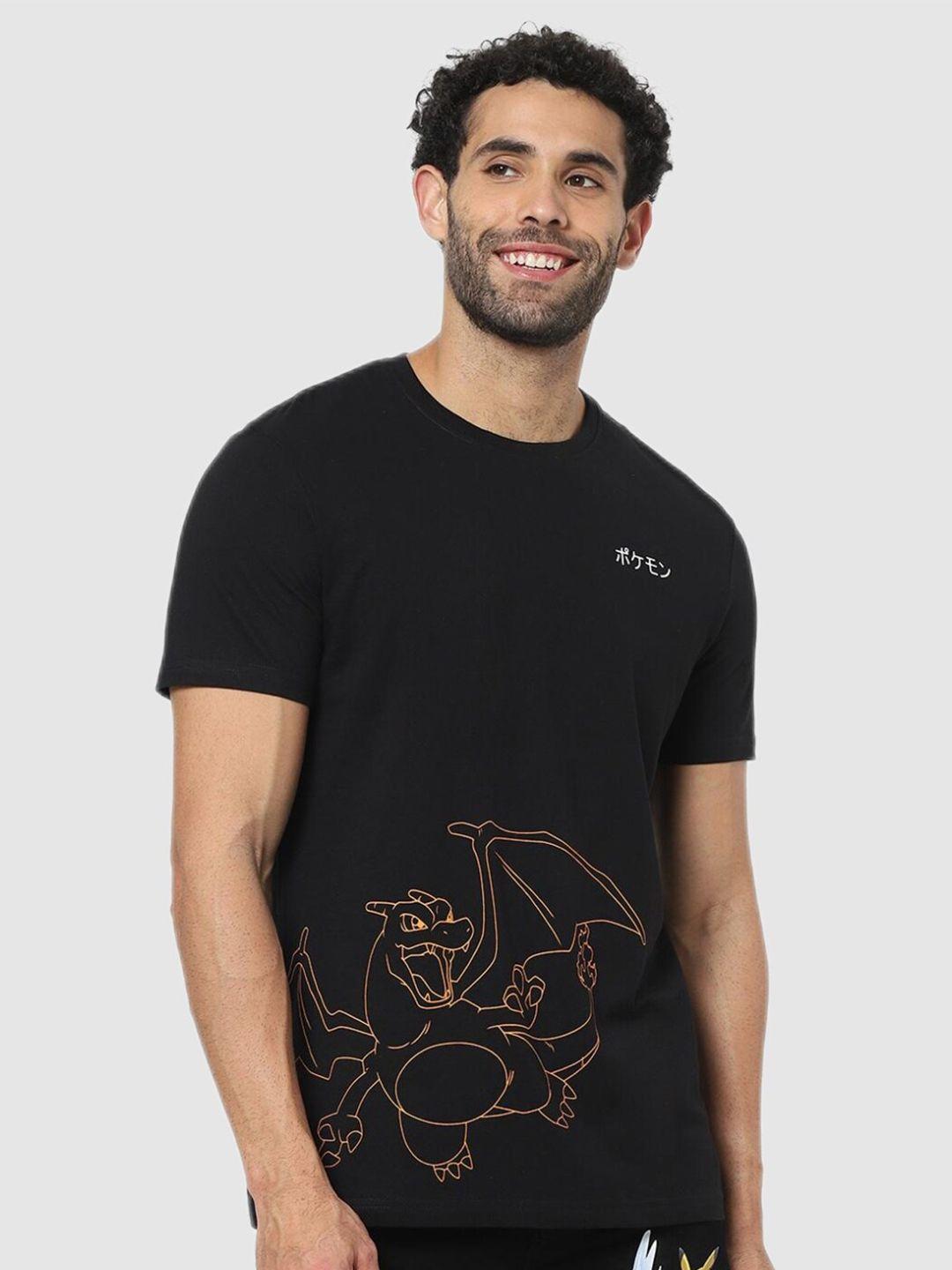 celio men pokemon black graphic printed t-shirt