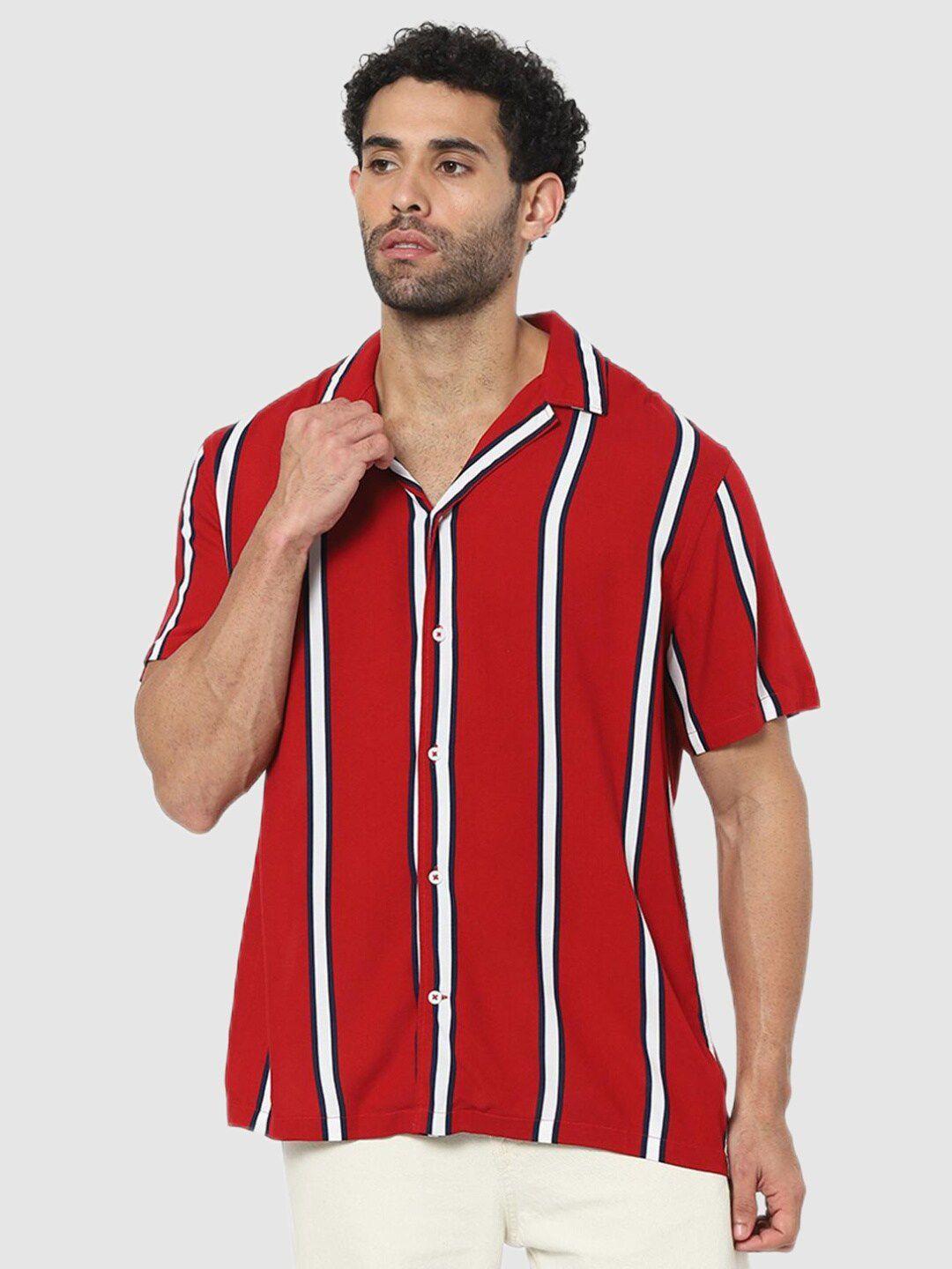 celio men red classic striped casual shirt