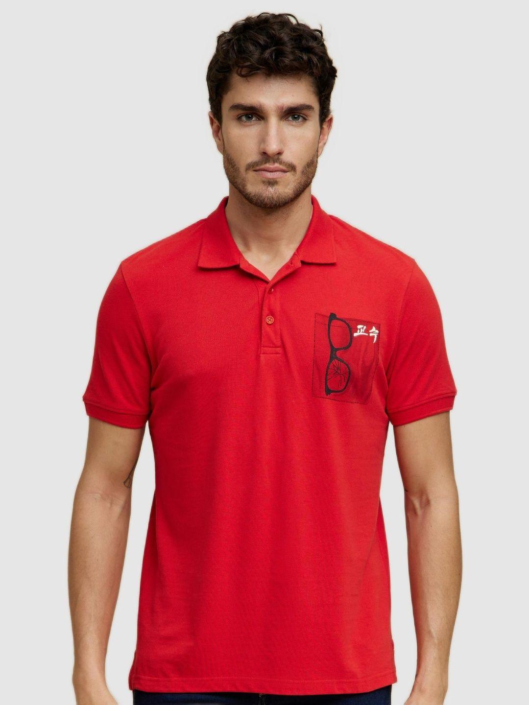celio men red polo collar cotton t-shirt