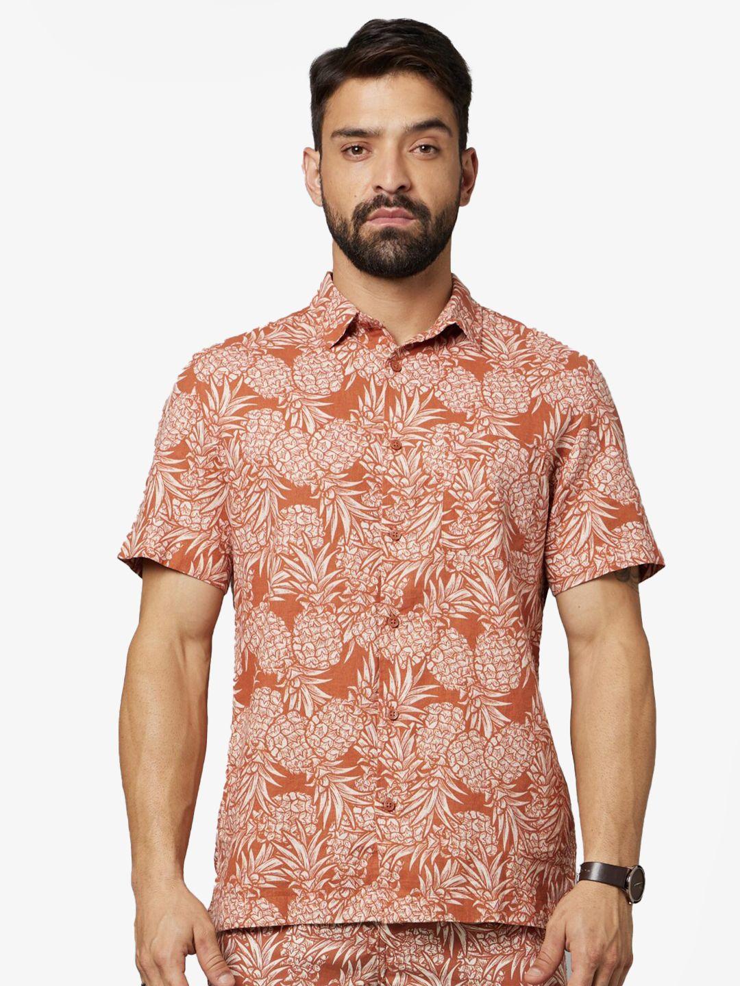 celio men rust classic floral opaque printed casual shirt